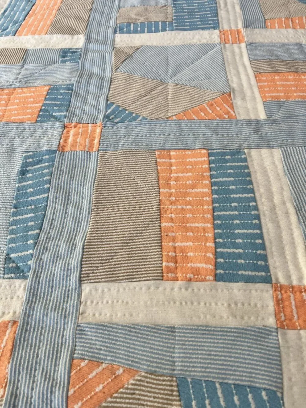 Vintage 1970's Polyester Strip Abstract Graphic Quilt Blanket Retro Style 98x94